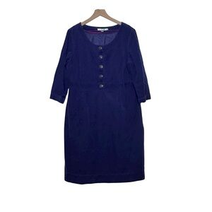 Boden Corduroy Placket Blue 3/4 Sleeve Knee Length Dress Size US 14L